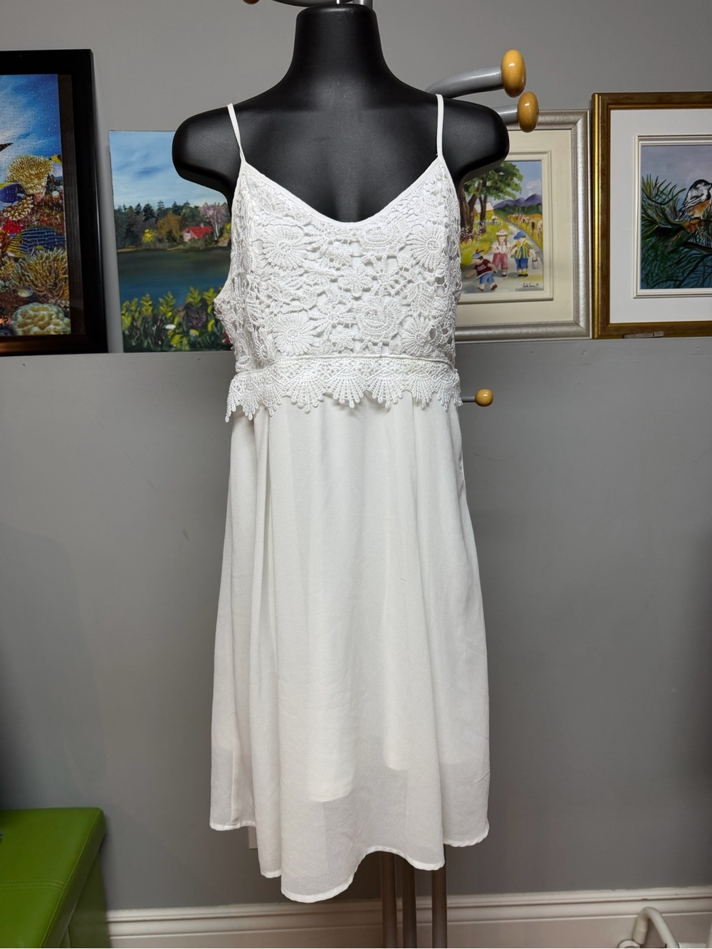 White Crochet Bodice Spaghetti Strap Dress